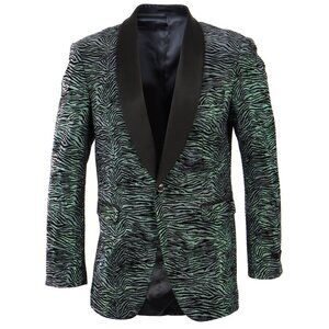 Black And Green Crumbled Velvet Men's Jacket